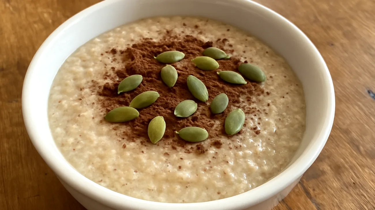 Amaranth-Pudding mit Kakao und Magnesium-reichen Kürbiskernen"