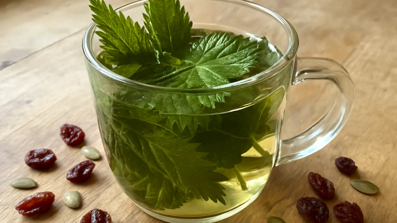 Brennnessel-Birken-Tee mit getrockneten Cranberries und Kürbiskernen"