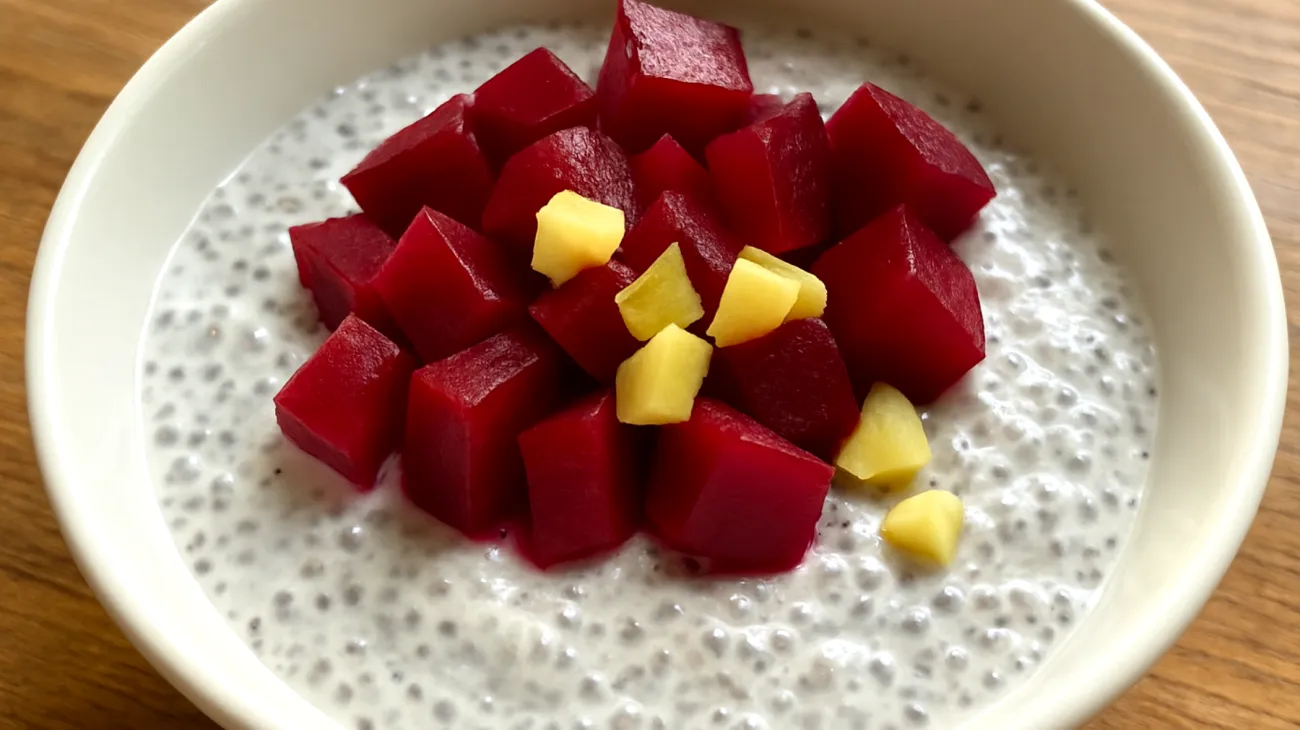 Kefir-Chia-Pudding mit fermentierten Rote Bete und Ingwer"