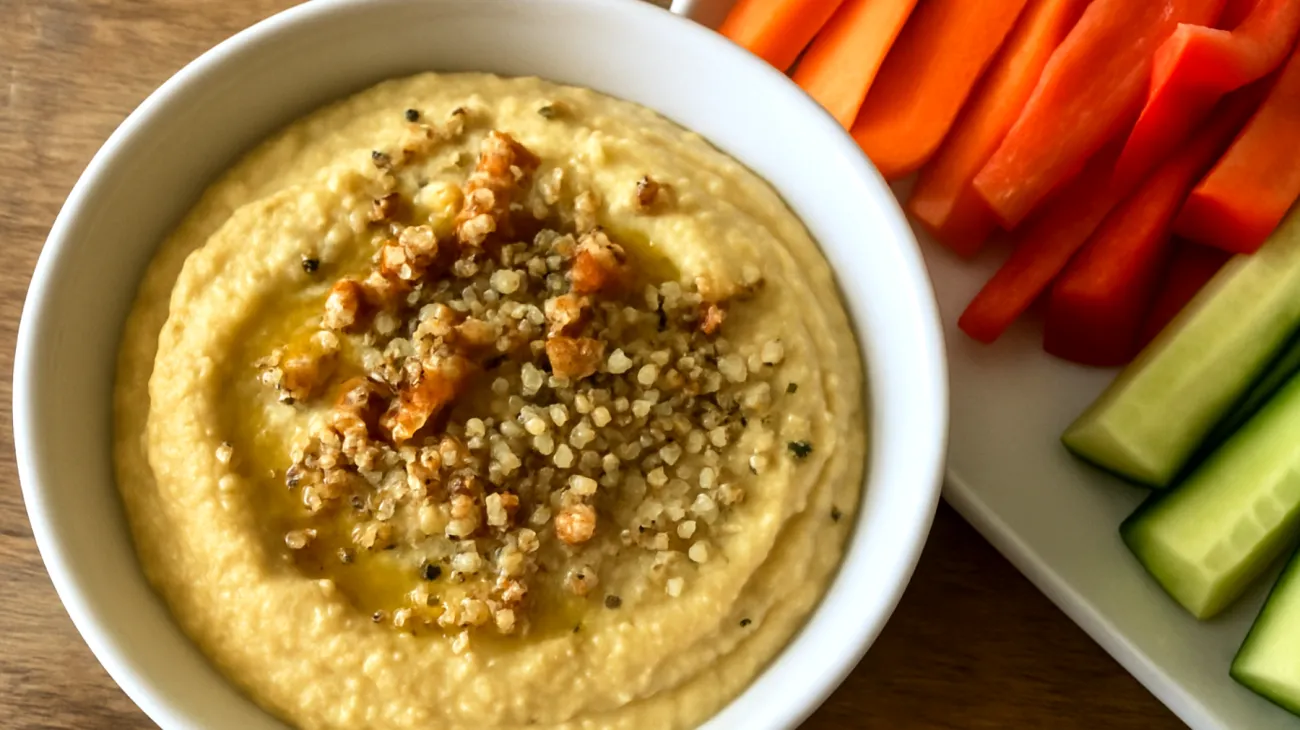 Lupinenbohnen-Hummus mit gerösteten Walnüssen und Hanfsamen"