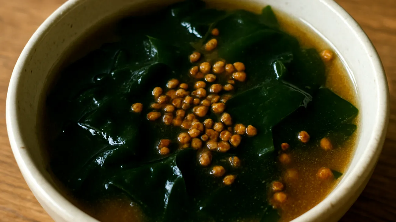 Miso-Suppe mit Wakame-Algen und geröstetem Buchweizen"