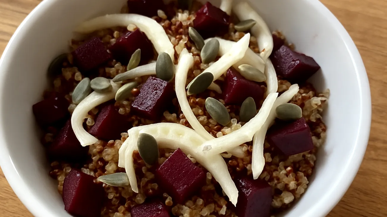 Quinoa-Salat mit Rote Bete, Fenchel und Kürbiskernen"