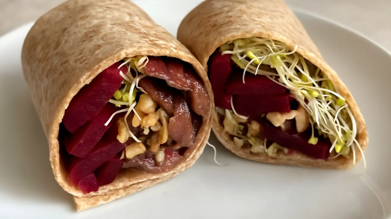 Sardellen-Walnuss-Wraps mit Roter Bete und Sprossen"
