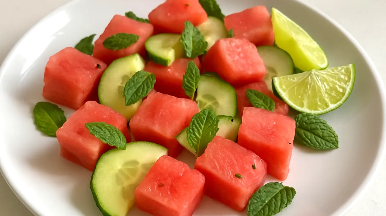 Wassermelonen-Gurken-Salat mit Minze und Limette"